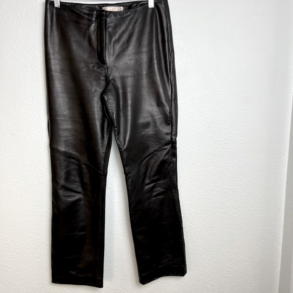 Margaret Godtrey black leather straight leg pants size 8.